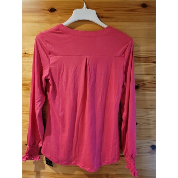 Romanstii Women's V-Neck Long Sleeve T-Shirt Style Top, Hot Pink, Small - Picture 9 of 12